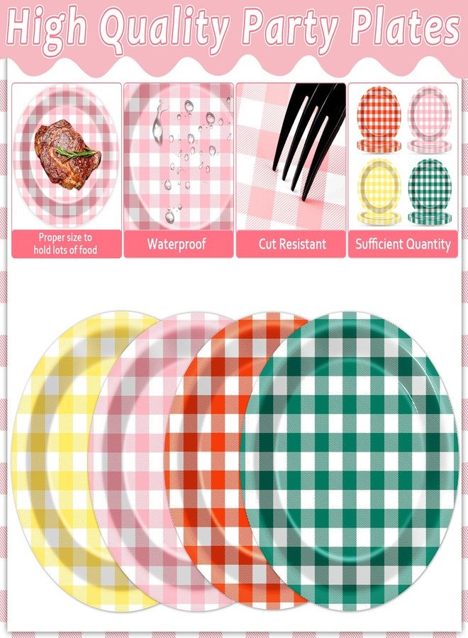 Lonfliness 48Pcs Camp Checked Paper Plates 7Inch Summer Checkered Bachelorette Party Supplies Decorations VBS Glamping Birthday Tableware Dinnerware Set Plaid Themed Party Favors for Baby Bridal Shower - Image 3