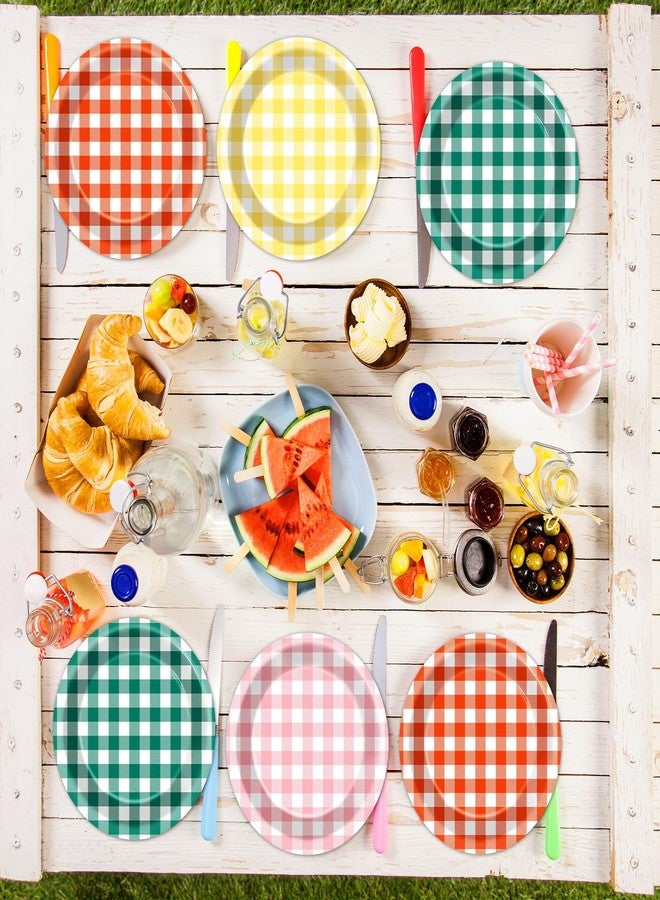 Lonfliness 48Pcs Camp Checked Paper Plates 7Inch Summer Checkered Bachelorette Party Supplies Decorations VBS Glamping Birthday Tableware Dinnerware Set Plaid Themed Party Favors for Baby Bridal Shower - Image 4