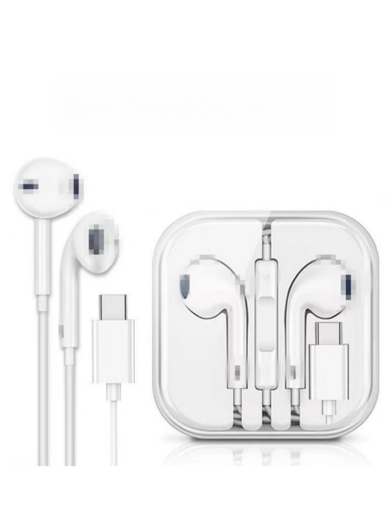 OasisLink Type-C Wired Earphones – In - ear, Microphone, for iPhone 15/Android (White, Crystal Case)  - Image 1