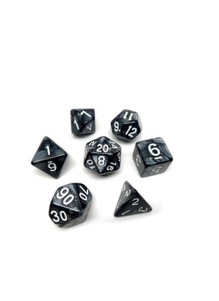 Marble Swirl Polyhedral Dice Set - 7 Piece Dice Set with One D20, D12, D10, D8, D6, D4, and D00 (Black Marble with White Font) - pzsku/Z3A43CF5C8A52886E3167Z/45/1750154172/d8e5bc23-5622-4860-8bec-36db3e6e71c9