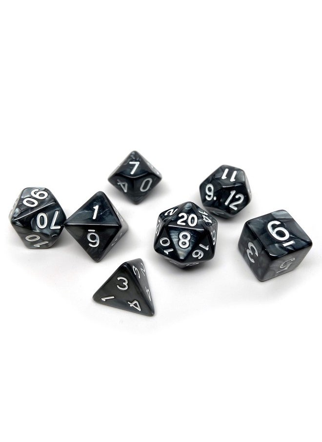 Easy Roller Dice Co. Marble Swirl Polyhedral Dice Set - 7 Piece Dice Set with One D20, D12, D10, D8, D6, D4, and D00 (Black Marble with White Font)  - Image 2