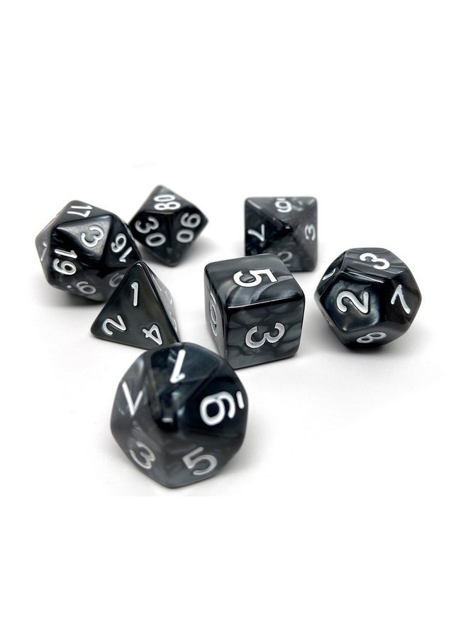 Easy Roller Dice Co. Marble Swirl Polyhedral Dice Set - 7 Piece Dice Set with One D20, D12, D10, D8, D6, D4, and D00 (Black Marble with White Font)  - Image 3