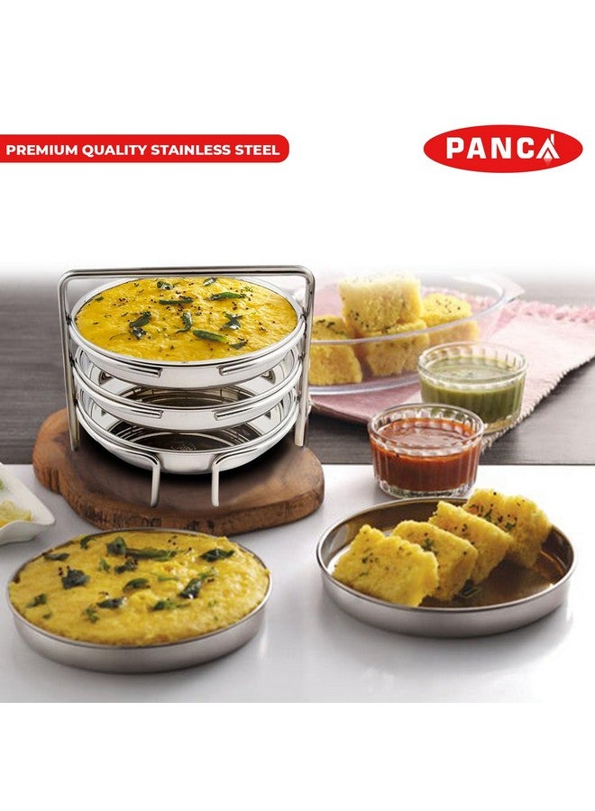 PANCA Stainless Steel Dhokla Maker, Thatte Idli Maker, 3 Big Plates, 16 cm Plates Set With Stand, Fits in all Cookers, Dhokla Stand | Dhokla Plate Only | Thattu Idli Plate | Idli and Dhokla Maker | Khaman Dhokla Plate - Image 4