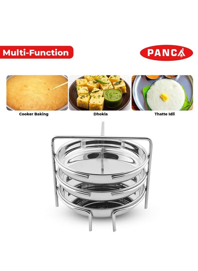 PANCA Stainless Steel Dhokla Maker, Thatte Idli Maker, 3 Big Plates, 16 cm Plates Set With Stand, Fits in all Cookers, Dhokla Stand | Dhokla Plate Only | Thattu Idli Plate | Idli and Dhokla Maker | Khaman Dhokla Plate - Image 3