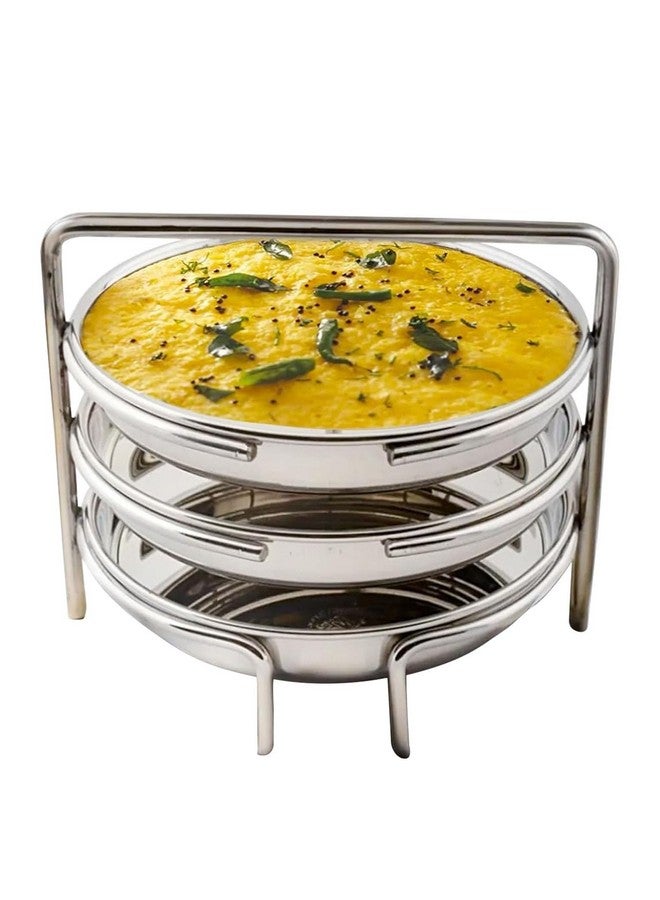 PANCA Stainless Steel Dhokla Maker, Thatte Idli Maker, 3 Big Plates, 16 cm Plates Set With Stand, Fits in all Cookers, Dhokla Stand | Dhokla Plate Only | Thattu Idli Plate | Idli and Dhokla Maker | Khaman Dhokla Plate - Image 2
