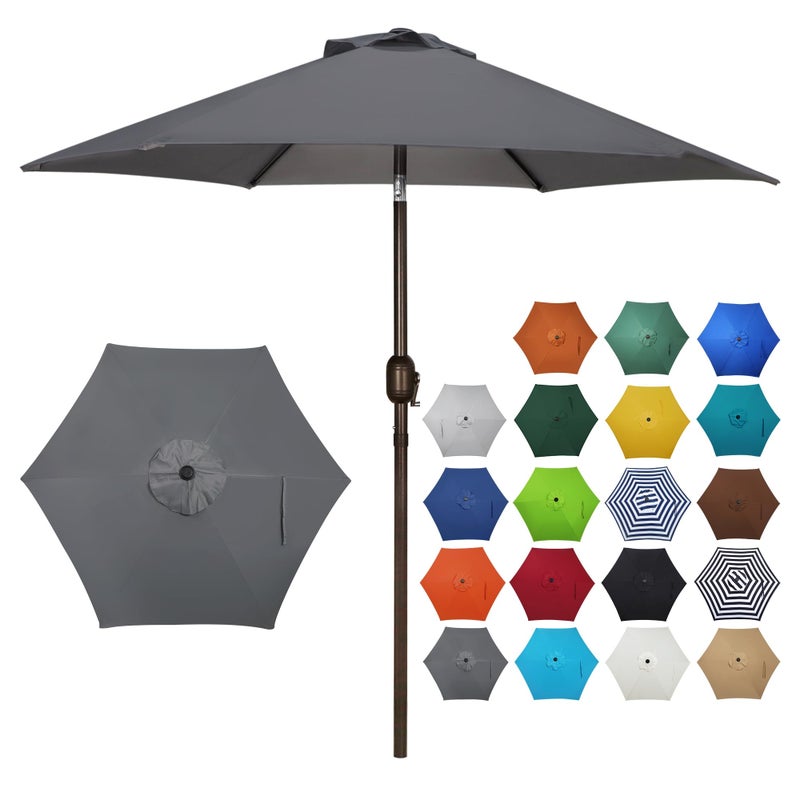 Blissun 7.5 ft Patio Umbrella, Yard Umbrella, Outdoor Market Umbrella with Push Button Tilt Crank, Dark Grey - Image 1