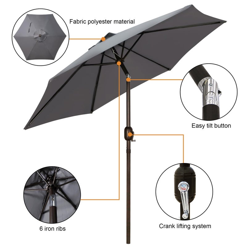 Blissun 7.5 ft Patio Umbrella, Yard Umbrella, Outdoor Market Umbrella with Push Button Tilt Crank, Dark Grey - Image 2