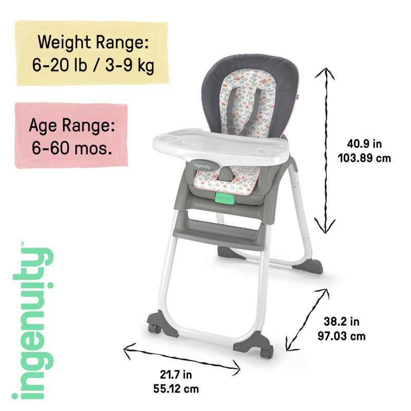 Ingenuity Full Course 6-in-1 High Chair - Baby to 5 Years Old, 6 Convertible Modes, 2 Dishwasher Safe Trays - Milly - Image 2
