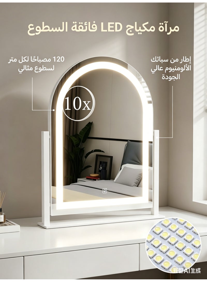 ميجيوسيون مرآة مكياج مع إضاءة LED وقطعة قماش للتنظيف – مقاس 17.2 بوصة، مرآة هوليوود، عدسة مكبرة 10 أضعاف قابلة للفصل، تحكم ذكي باللمس، دوران 360 درجة - Image 2