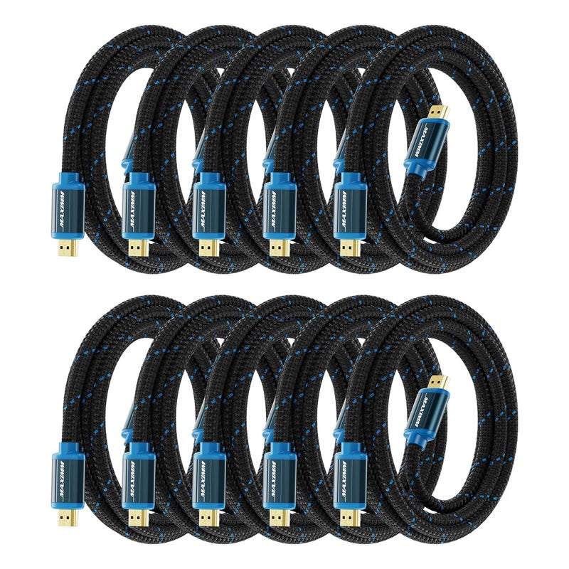 Maximm HDMI Cable 4K Ultra HD 8 Foot (10 Pack) Nylon Braided HDMI 2.0 Cable - Image 1