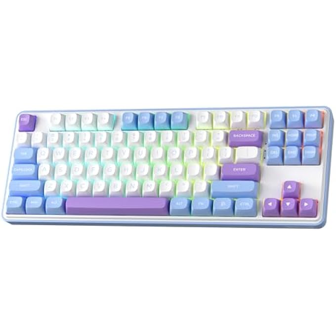 rayihni K707 PRO 80% WIRELESS GASKET RGB GAMING KEYBOARD, 3 MODE 87 KEYS TKL MECHANICAL KEYBOARD, ROUND PBT KEYCAPS & 5-LAYER NOISE CANCELLATION, CUSTOM LINEAR SWITCH - Image 1