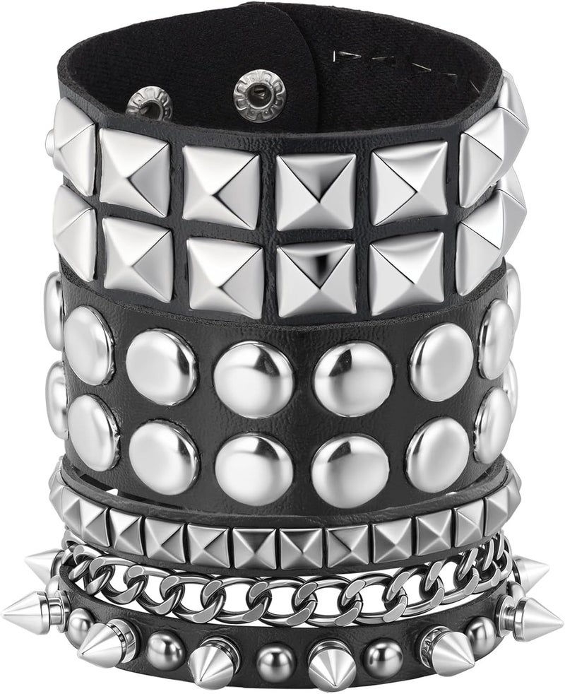Mafnee Store Mens Bracelet Braided Leather Punk Rock Cuff Bracelets Wrap Bracelet for Men Women Black - Image 1