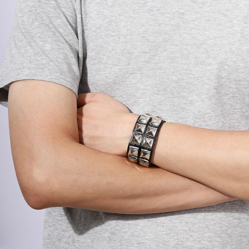 Mafnee Store Mens Bracelet Braided Leather Punk Rock Cuff Bracelets Wrap Bracelet for Men Women Black - Image 5
