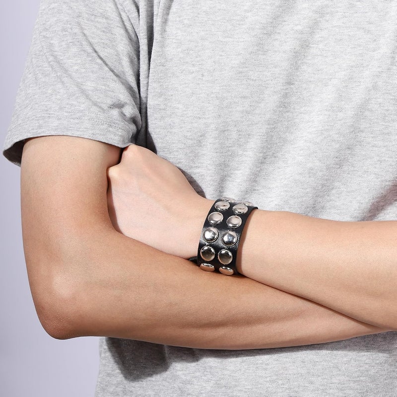 Mafnee Store Mens Bracelet Braided Leather Punk Rock Cuff Bracelets Wrap Bracelet for Men Women Black - Image 4