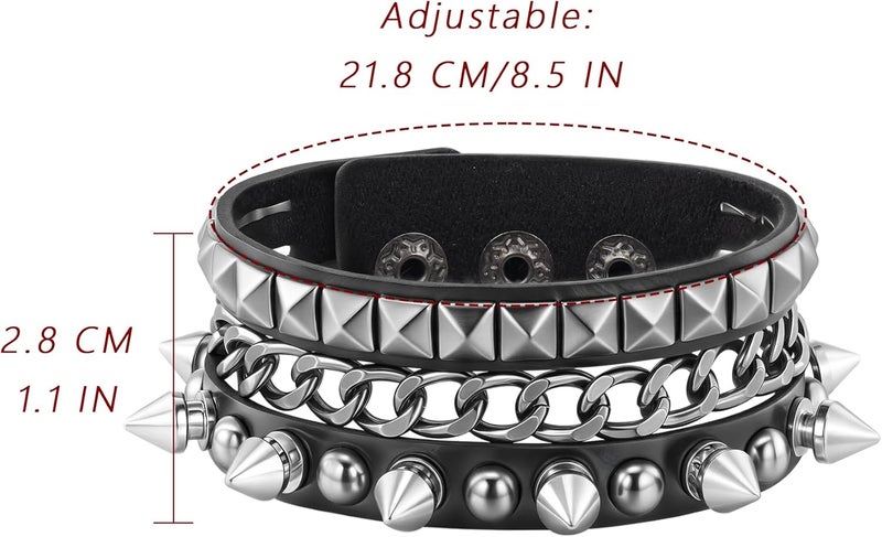 Mafnee Store Mens Bracelet Braided Leather Punk Rock Cuff Bracelets Wrap Bracelet for Men Women Black - Image 2