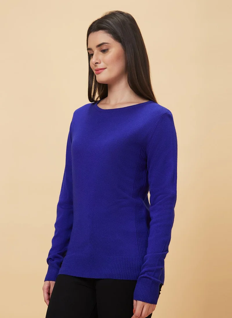 globus Globus Women Blue Round Neck Acrylic Sweater