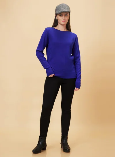 globus Globus Women Blue Round Neck Acrylic Sweater