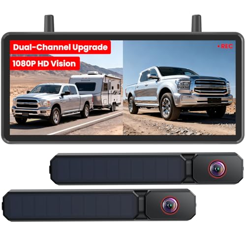 AUTO-VOX 2 Solar Wireless Backup Camera: Dual Cameras for Wider Coverage,DVR Recording 7.2" HD Split-Screen Monitor,Dual Antenna Signal,IP69K Waterproof Back Up Camera for Truck,RV,Camper,Trailer,Car - Image 1