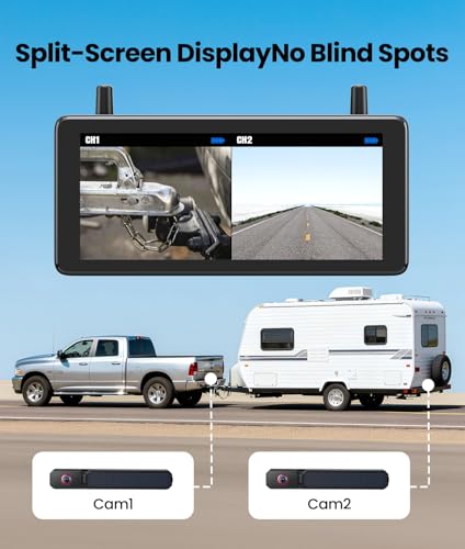 AUTO-VOX 2 Solar Wireless Backup Camera: Dual Cameras for Wider Coverage,DVR Recording 7.2" HD Split-Screen Monitor,Dual Antenna Signal,IP69K Waterproof Back Up Camera for Truck,RV,Camper,Trailer,Car - Image 2