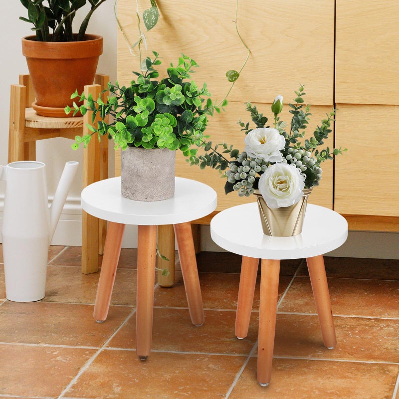 Small Indoor Wooden Plant Stands 2 Pcs Natural Wood Step Stools 22cm Diameter Home Decor - Image 5