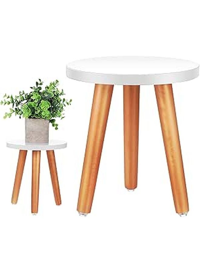 Small Indoor Wooden Plant Stands 2 Pcs Natural Wood Step Stools 22cm Diameter Home Decor - Image 1