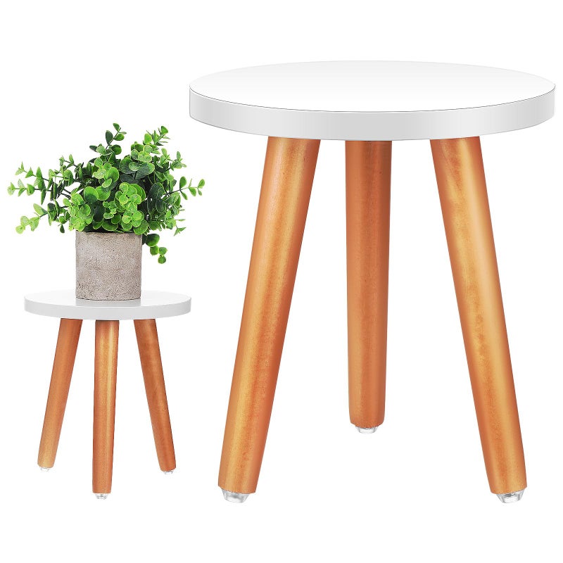 Small Indoor Wooden Plant Stands 2 Pcs Natural Wood Step Stools 22cm Diameter Home Decor - Image 2