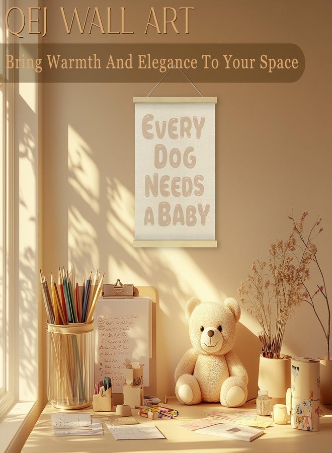 QEJ Every Dog Needs a Baby Wall Art Decor, Baby Shower Reveal Decor Canvas Poster Hanger Frame, Pregnancy Announcement Wall Decorations for Newborn Room Bedroom Playroom Decor, 12x16 Inch - Image 2