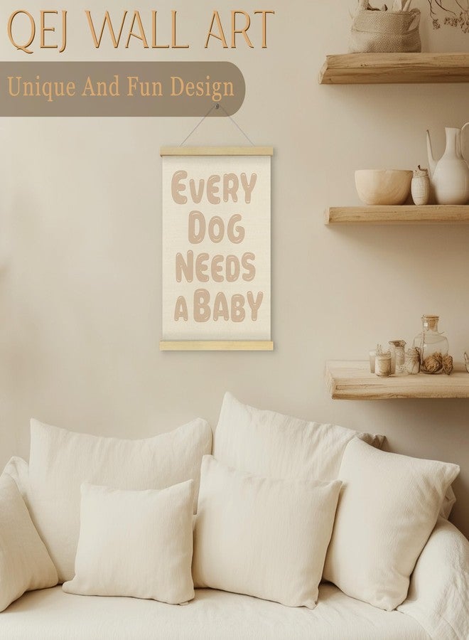 QEJ Every Dog Needs a Baby Wall Art Decor, Baby Shower Reveal Decor Canvas Poster Hanger Frame, Pregnancy Announcement Wall Decorations for Newborn Room Bedroom Playroom Decor, 12x16 Inch - Image 3