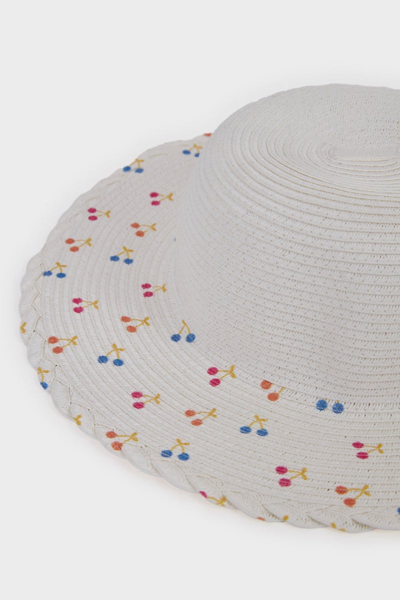 DeFacto White Girl Girl Printed Straw Hat Casual - Image 3
