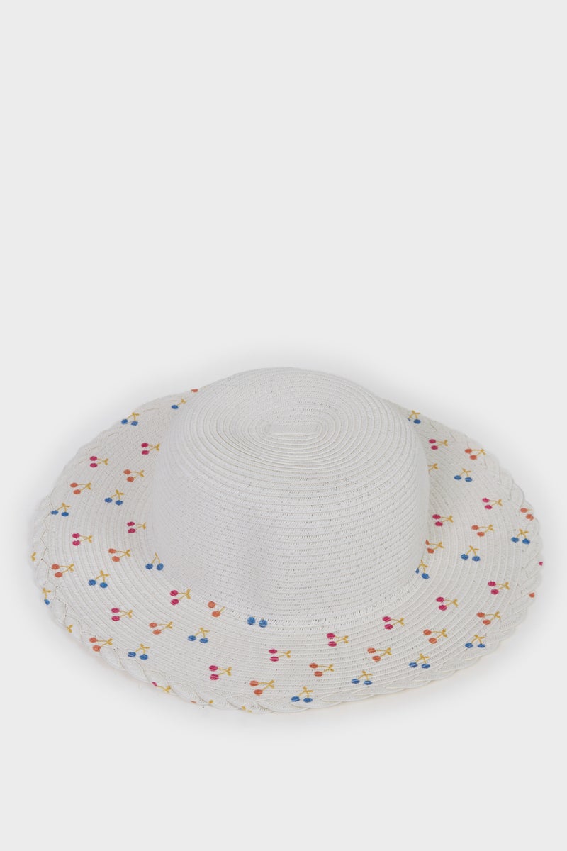 DeFacto White Girl Girl Printed Straw Hat Casual - Image 2