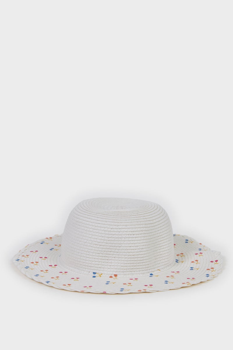 DeFacto White Girl Girl Printed Straw Hat Casual - Image 1