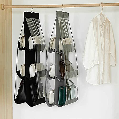 Ad Fresh Hanging Purse Handbag Storage Organizer, Soft & Breathable Fold-able Dust-Proof Holder Bag Wardrobe Closet, with 6 Clear Pockets - Image 2