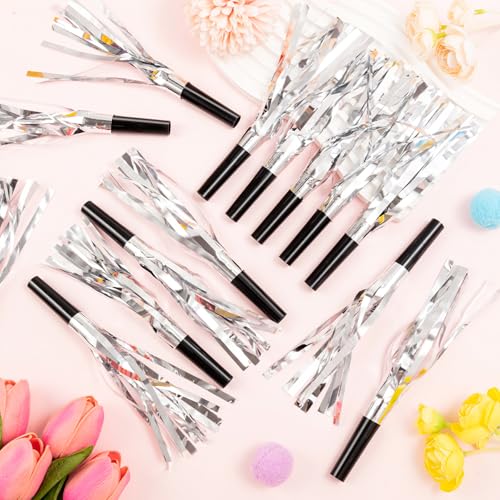 GDZRDFLH 36 Pcs Noise Makers Birthday Blowers Glitter Metallic Fringed Party Blow Horns for Birthday Baby Shower Wedding Graduation Sporting New Year Party Favors SupplieSilvery - Image 5