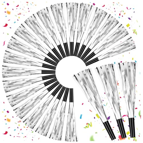 GDZRDFLH 36 Pcs Noise Makers Birthday Blowers Glitter Metallic Fringed Party Blow Horns for Birthday Baby Shower Wedding Graduation Sporting New Year Party Favors SupplieSilvery - Image 1