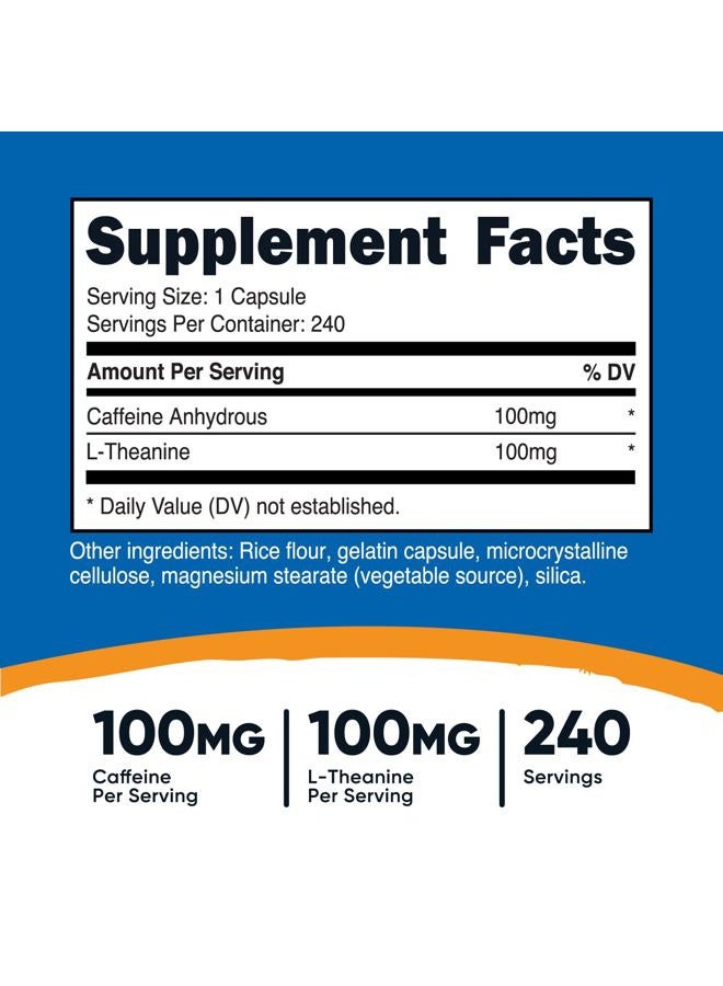 Nutricost Caffeine with L-Theanine, 100mg of Each, 240 Capsules, 240 Servings - Non-GMO and Gluten Free  - Image 2