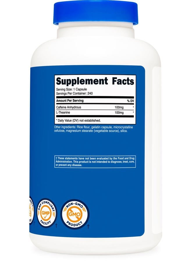 Nutricost Caffeine with L-Theanine, 100mg of Each, 240 Capsules, 240 Servings - Non-GMO and Gluten Free  - Image 5