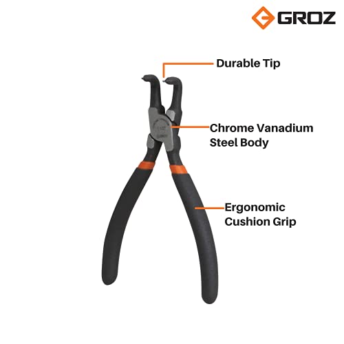 GROZ Internal Bent Circlip Plier with Precise & Solid Contact Tips| Ideal for Fitting Snap Rings Inside a Bore| Chrome Vanadium Construction| Wear Resistant| Cousin Grip| Length: 175 mm| CLP/BND/I/175 - Image 2