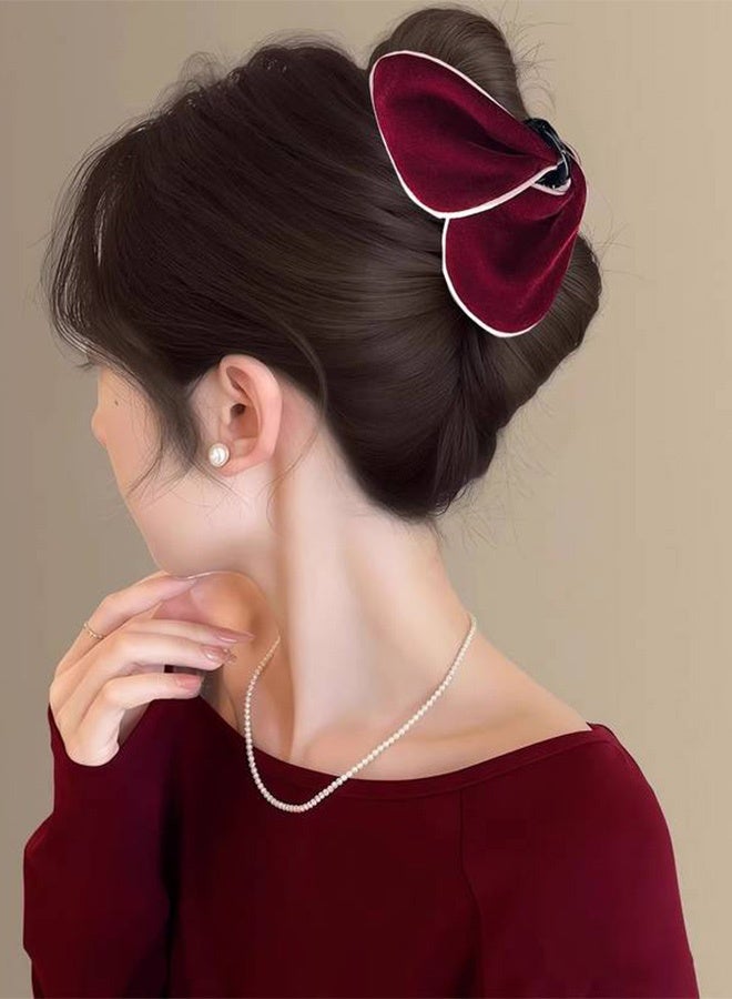 Elegant French-Style Soft Velvet Hair Clips Shark-Shaped Hair Claw Clip with Butterfly Accent Large Bow Hair Clips Triangular Hairpins Barrettes Secure Grip for Women Thin Thick Hair - Image 2