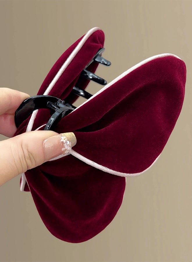 Elegant French-Style Soft Velvet Hair Clips Shark-Shaped Hair Claw Clip with Butterfly Accent Large Bow Hair Clips Triangular Hairpins Barrettes Secure Grip for Women Thin Thick Hair - Image 1