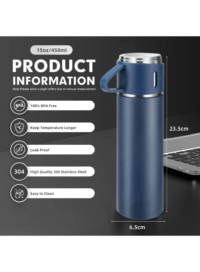 Premium 500ml Stainless Steel Vacuum Flask Gift Set with 3 Cups – Thermal Insulation Bottle for Tea & Coffee – Leakproof Travel Mug for Office, Gym, and Outdoor – Keeps Hot & Cold for 12 Hours - Image 3