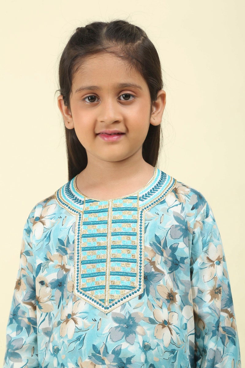 HANA & SARA Everyday Elegance Girls Arabic Jalabiya – Breathable Floral Maxi with Traditional Finish - Image 4