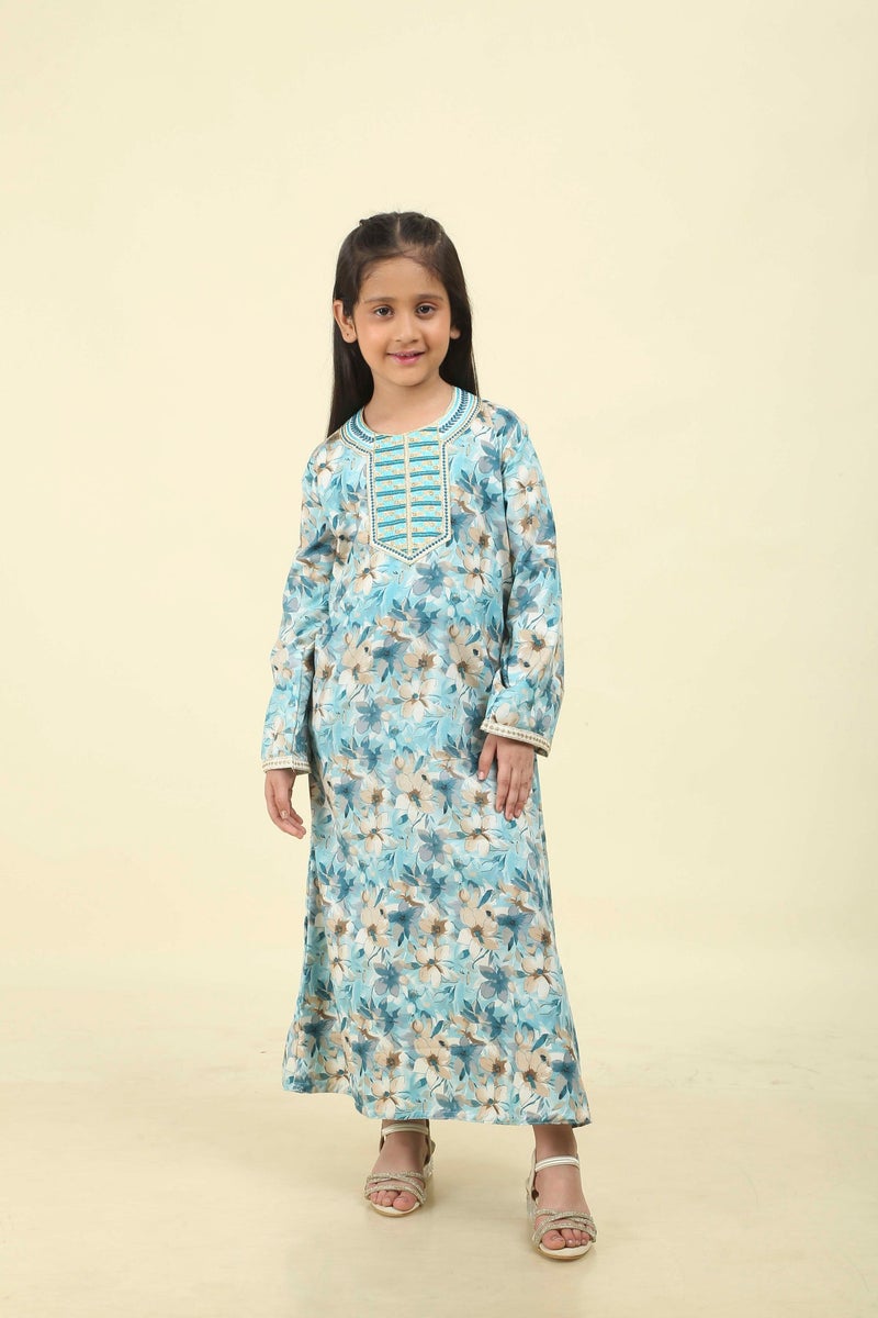 HANA & SARA Everyday Elegance Girls Arabic Jalabiya – Breathable Floral Maxi with Traditional Finish - Image 2