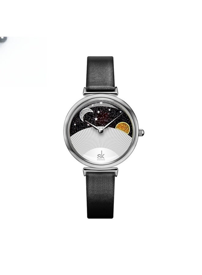 مارك وارفيلد الرجل الجديد Fashionable Waterproof Sun And Moon Shining Starry Sky Creative Women's Watch