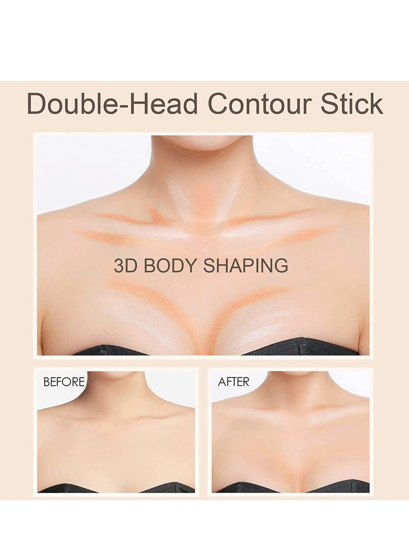 Highlight Contour Stick, Dual-End Makeup Shading Stick, 4 Colors Face Concealer Pen, Long Lasting Waterproof Contour Sticks Kit, Brighten Facial Shade for Body Face (2PCS) - Image 5