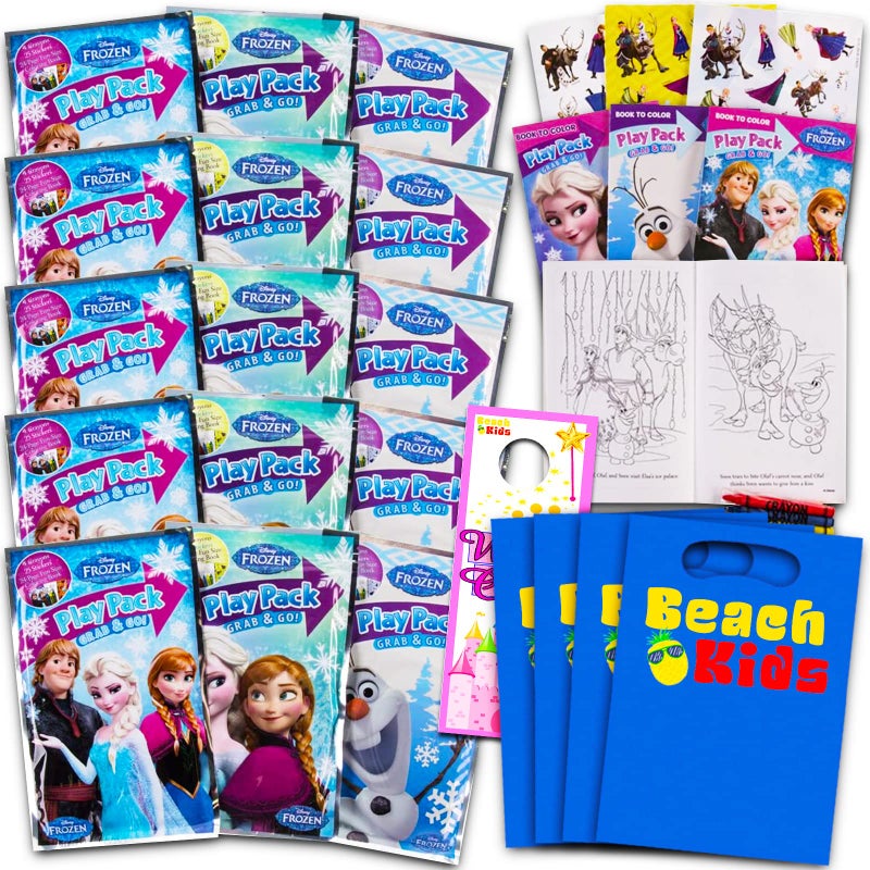 Bendon Set of 15 Full-Size Kids Play Packs Fun Party Favors Coloring Book Crayons Stickers (Disney Frozen) - Image 1