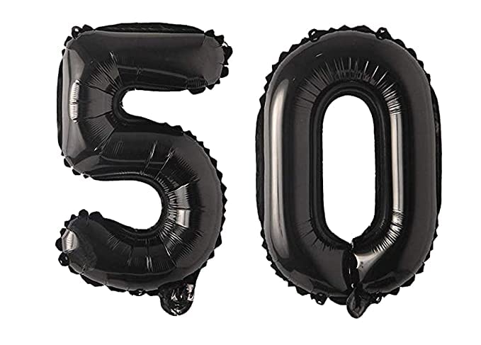 flavouredlove 16 inch Fifty Foil Number Air or Helium Balloon Party Decoration Black Pack of 1 | 50 Year No. Balloons Birthday/Anniversary (Black Number 50) - Image 1