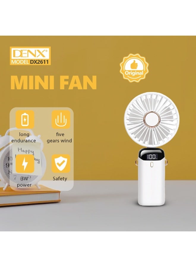 Denx Portable Mini Foldable Handheld Fan, Rechargeable, 90 Degree Foldable Mini Desktop Fan, LED Digital Display - Image 2