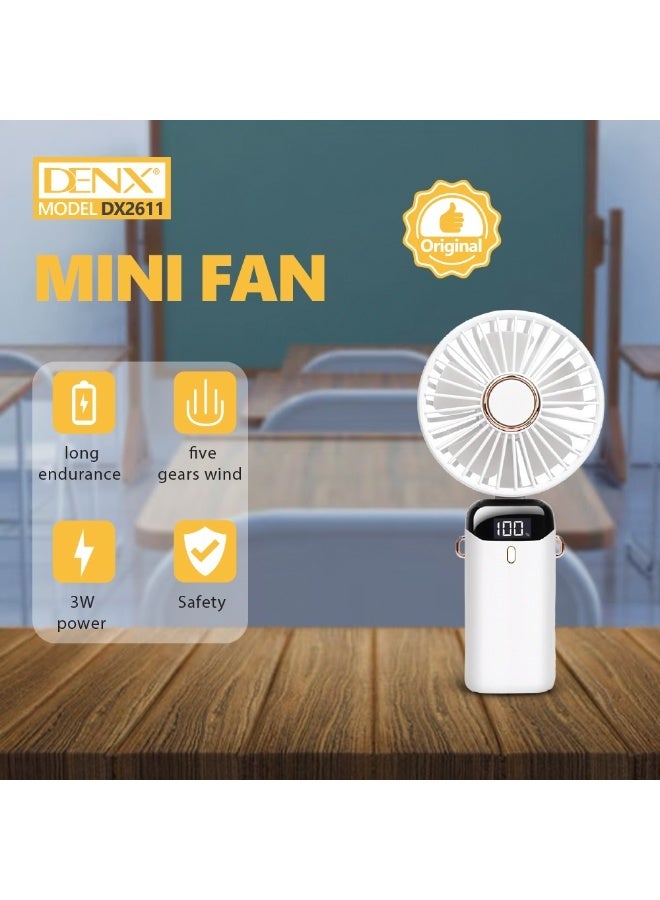 Denx Portable Mini Foldable Handheld Fan, Rechargeable, 90 Degree Foldable Mini Desktop Fan, LED Digital Display - Image 3
