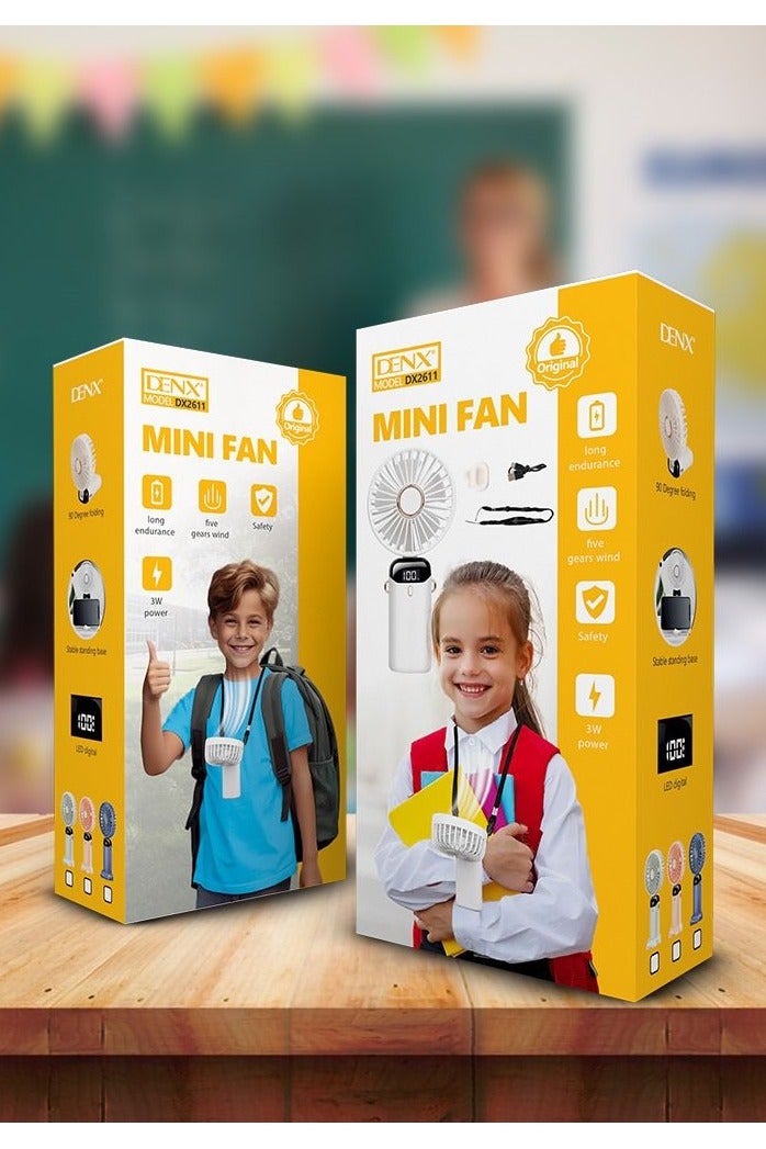 Denx Portable Mini Foldable Handheld Fan, Rechargeable, 90 Degree Foldable Mini Desktop Fan, LED Digital Display - Image 4