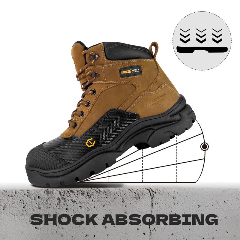 Jacata Waterproof Leather Soft/Steel Toe Work Boots For Men,Heavy Duty 6Inch Oil/Slip Resistant Rubber Outsole Comfortable Construction Industrial Safety Menâ€™s Work Boots (Brown Softtoe size11) - Image 4